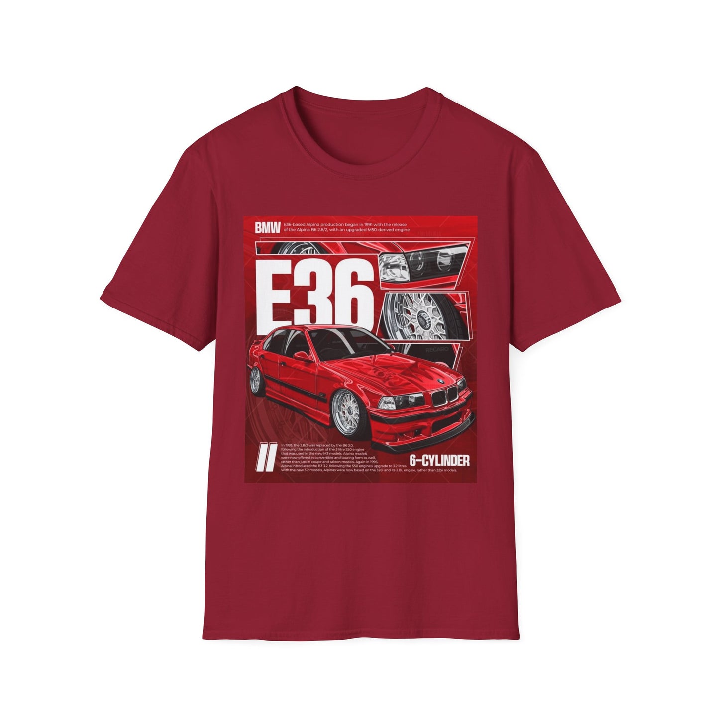BMW E36 Graphic Unisex Softstyle T-Shirt, Car Enthusiast Tee, Vintage Auto Shirt, Gift for Him, Racing Apparel, Automotive Fashion