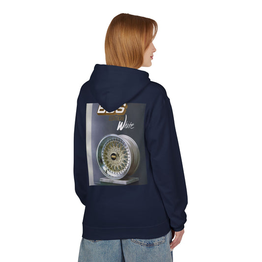 BBS Edition White Hoodie | Unisex Softstyle Fleece + Trendy Car Enthusiast Design