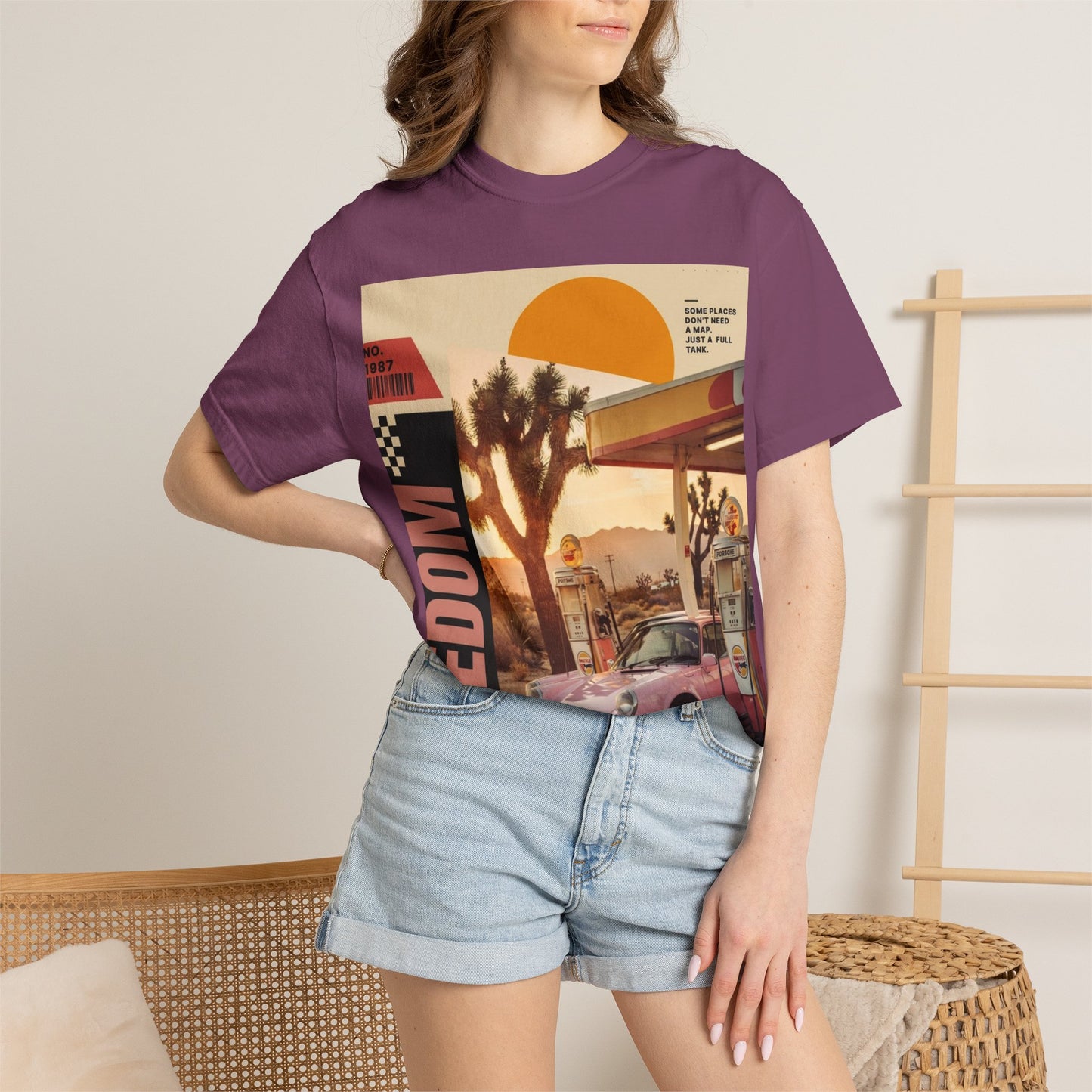 Freedom Road T-Shirt — Retro Desert Sunset Vintage Car Graphic