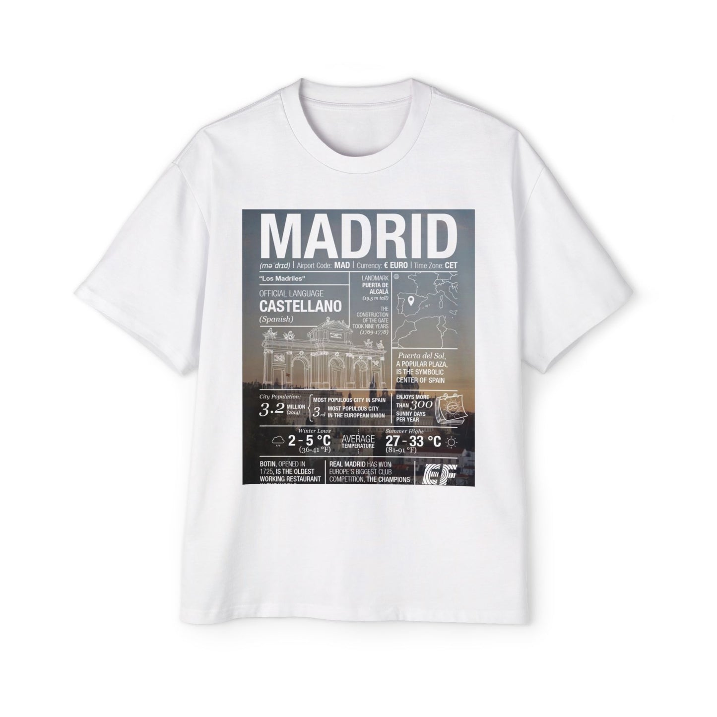 Madrid Graphic Tee — Vintage City Weather Poster T‑Shirt