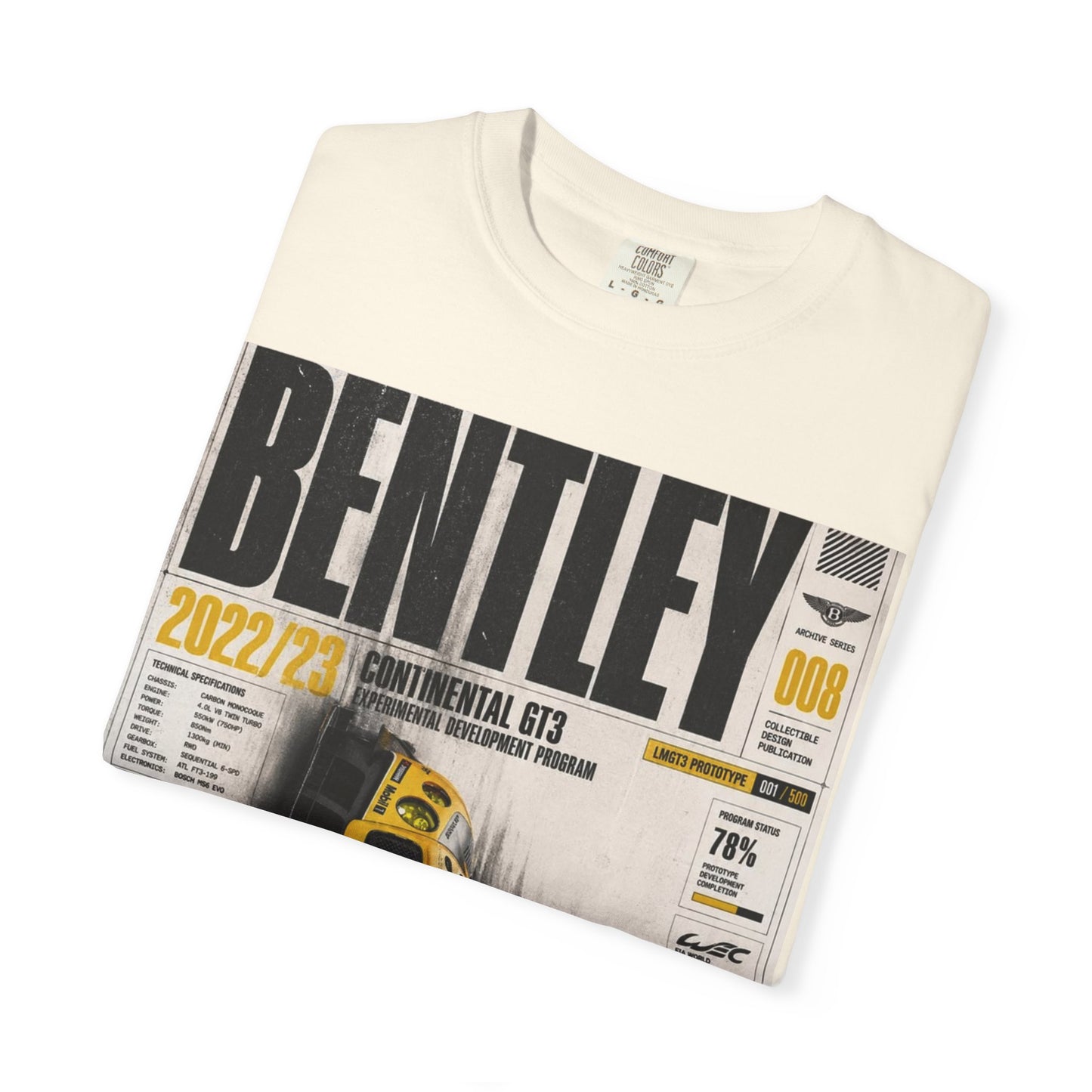 Bentley Continental GT Newspaper Graphic T‑Shirt — Vintage Racing Poster Tee