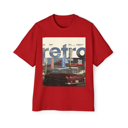 Retro Garage Tee — Vintage Car Photo Oversized T-Shirt