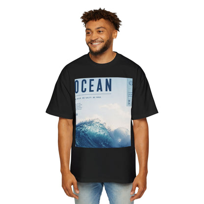 Ocean Wave Graphic Tee — "OCEAN" Photo Print Oversized Men's T-Shirt