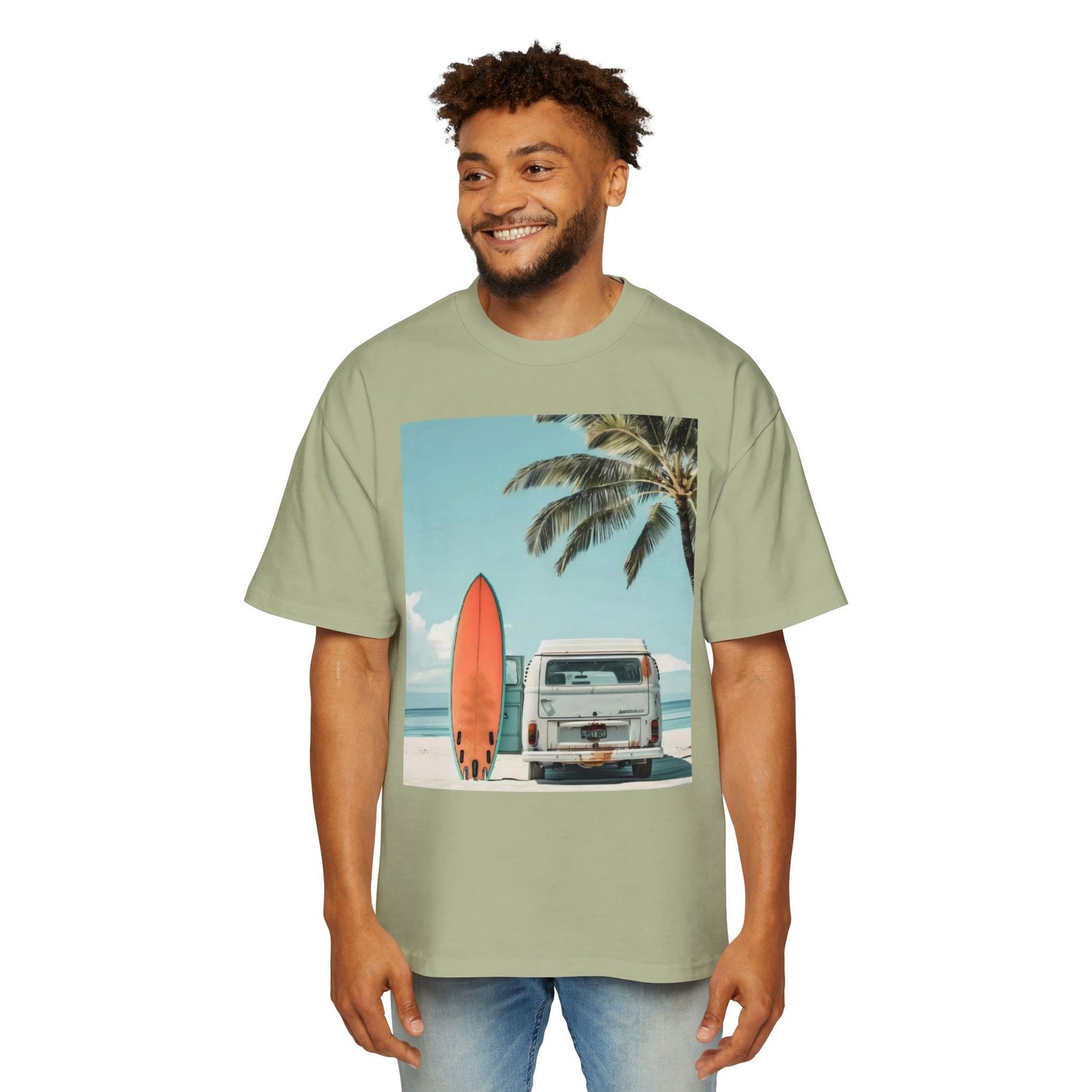 Surf Van Beach T-Shirt — Vintage Palm & Surfboard Graphic Tee