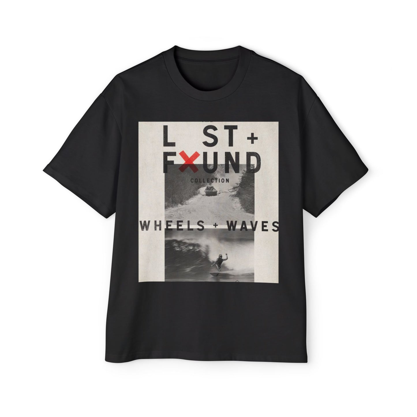 Lost & Found 'Wheels + Waves' Graphic Tee — Oversized Men's Surf Skate Shirt