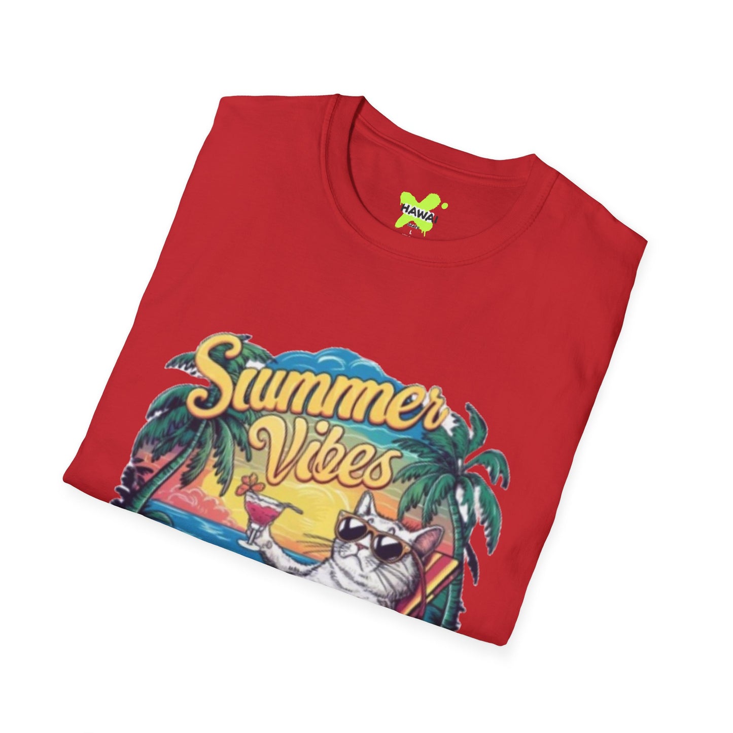 Summer Vibes Cat T-Shirt - Unisex Softstyle Tee for Relaxation and Fun