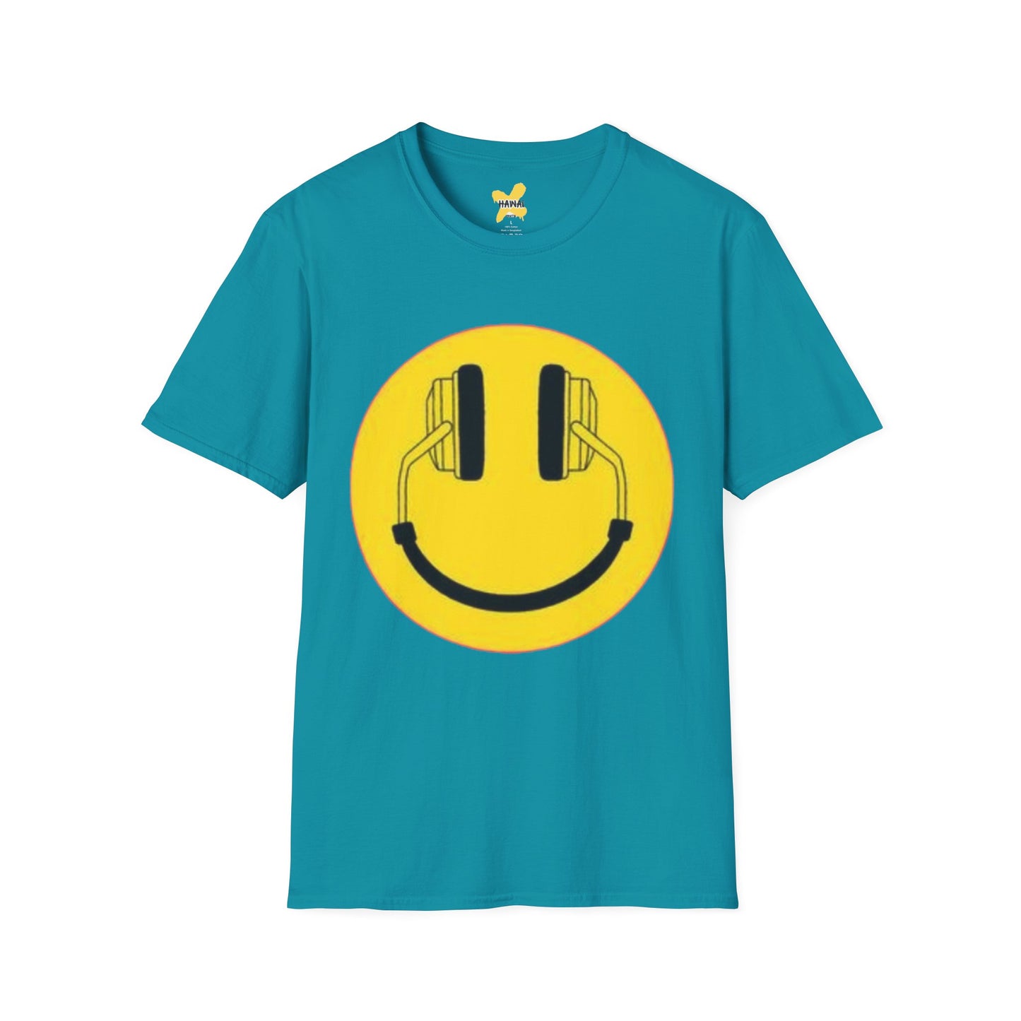 Happy Vibes Unisex Softstyle T-Shirt - Smiley Face with Headphones