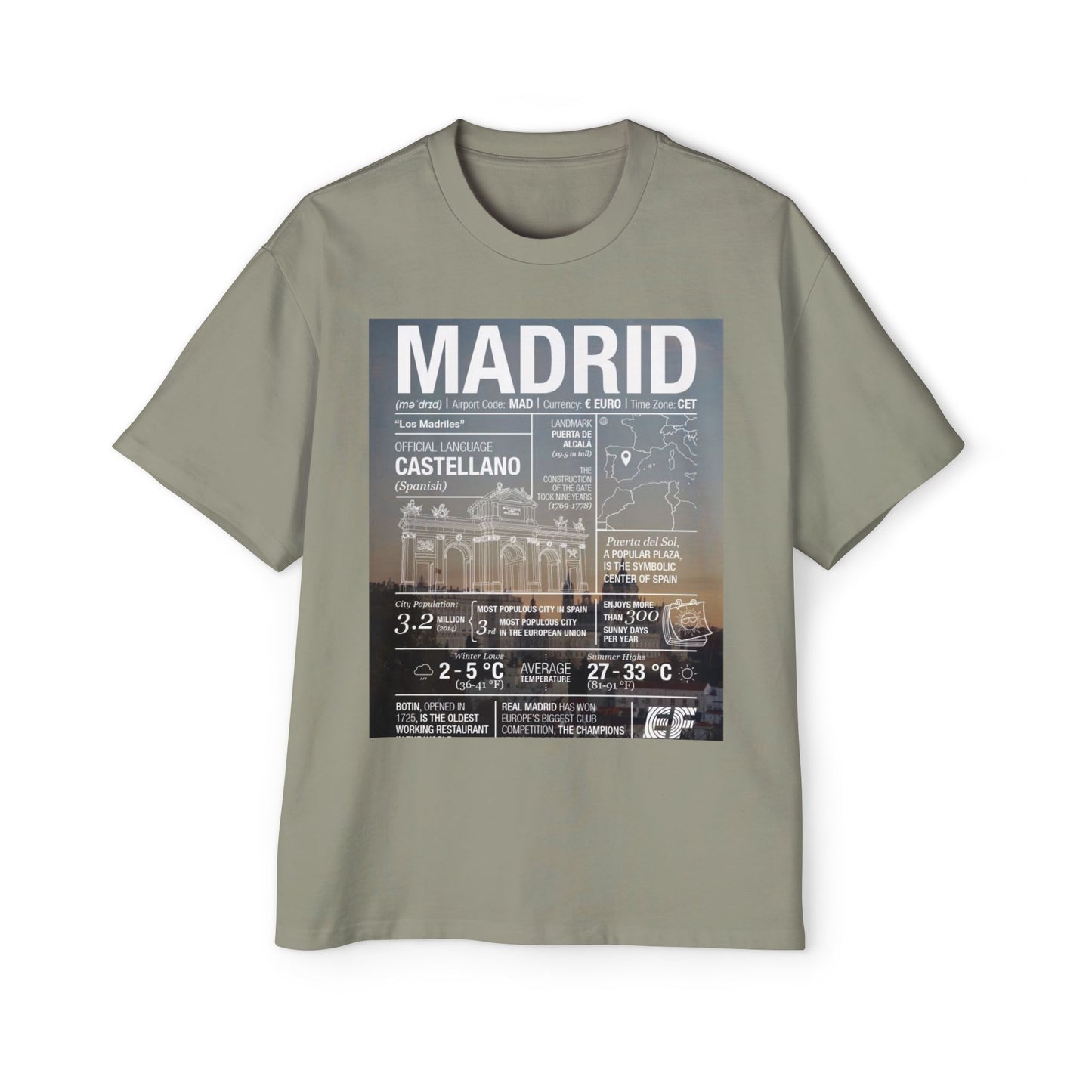 Madrid Graphic Tee — Vintage City Weather Poster T‑Shirt