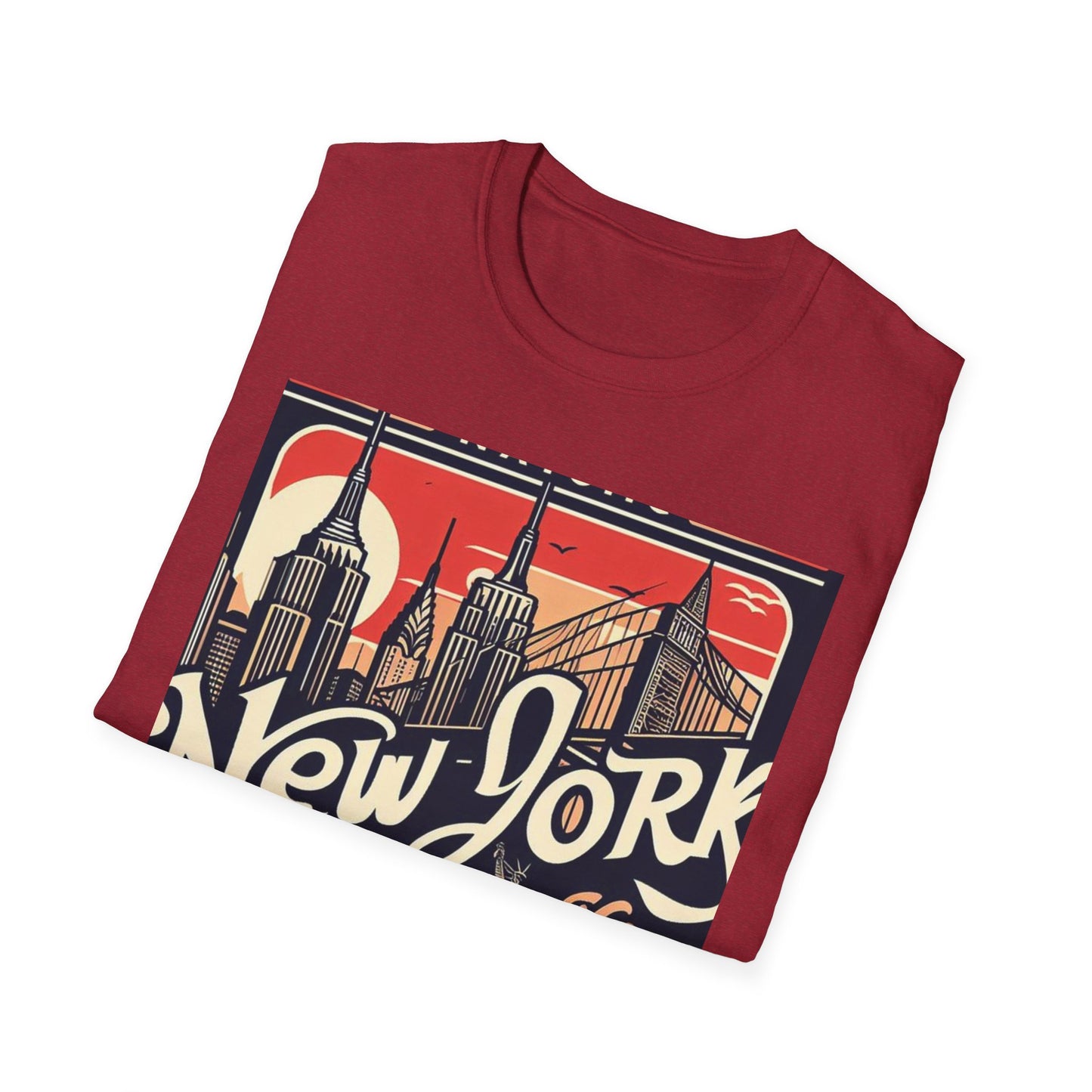 NYC Vintage T-Shirt, Unisex Softstyle Tee, New York City Shirt, Travel Souvenir Gift, Casual Wear for Tourists