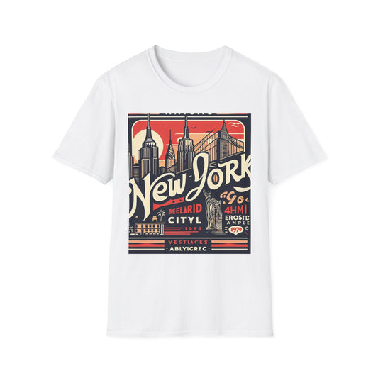 NYC Vintage T-Shirt, Unisex Softstyle Tee, New York City Shirt, Travel Souvenir Gift, Casual Wear for Tourists