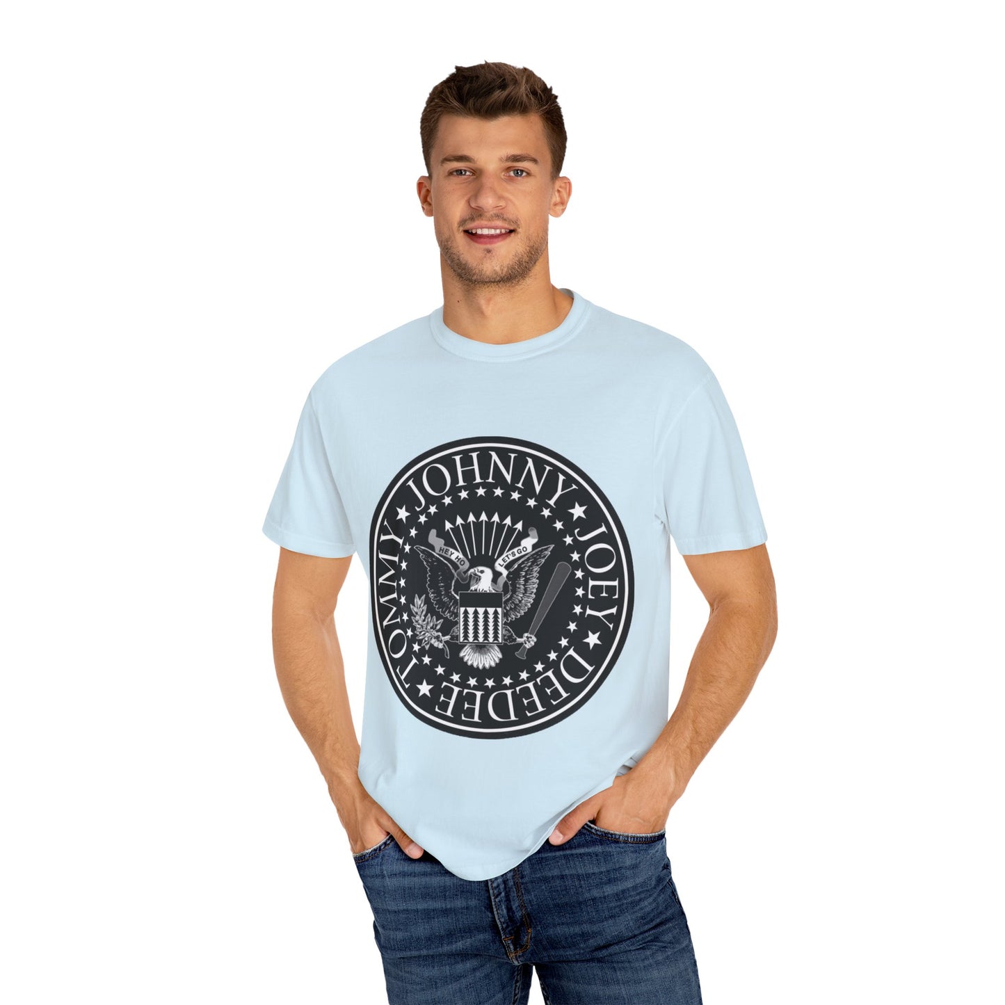 Vintage-Inspired Unisex Garment-Dyed T-Shirt with Rock Band Logo