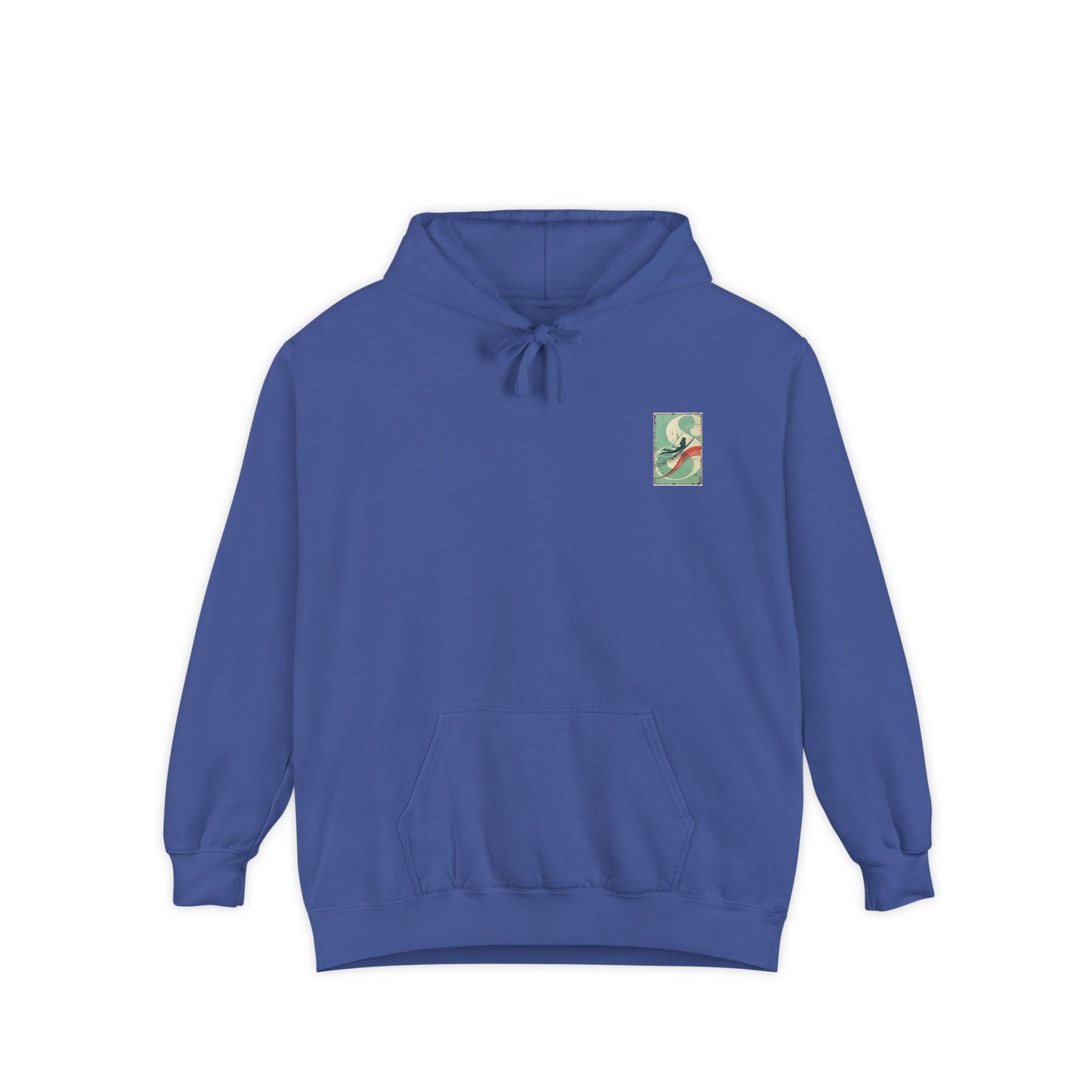 White Hoodie with Retro Skate Sticker Graphic — Vintage Skateboard Design