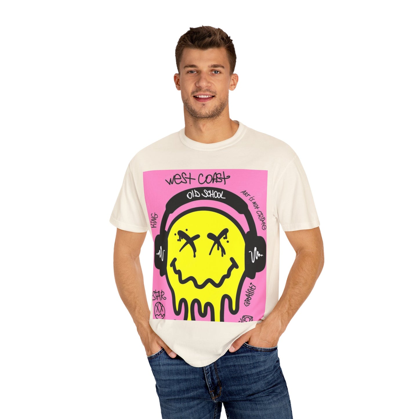 Retro Street Art T-Shirt - West Coast Vibe with Smiley Design