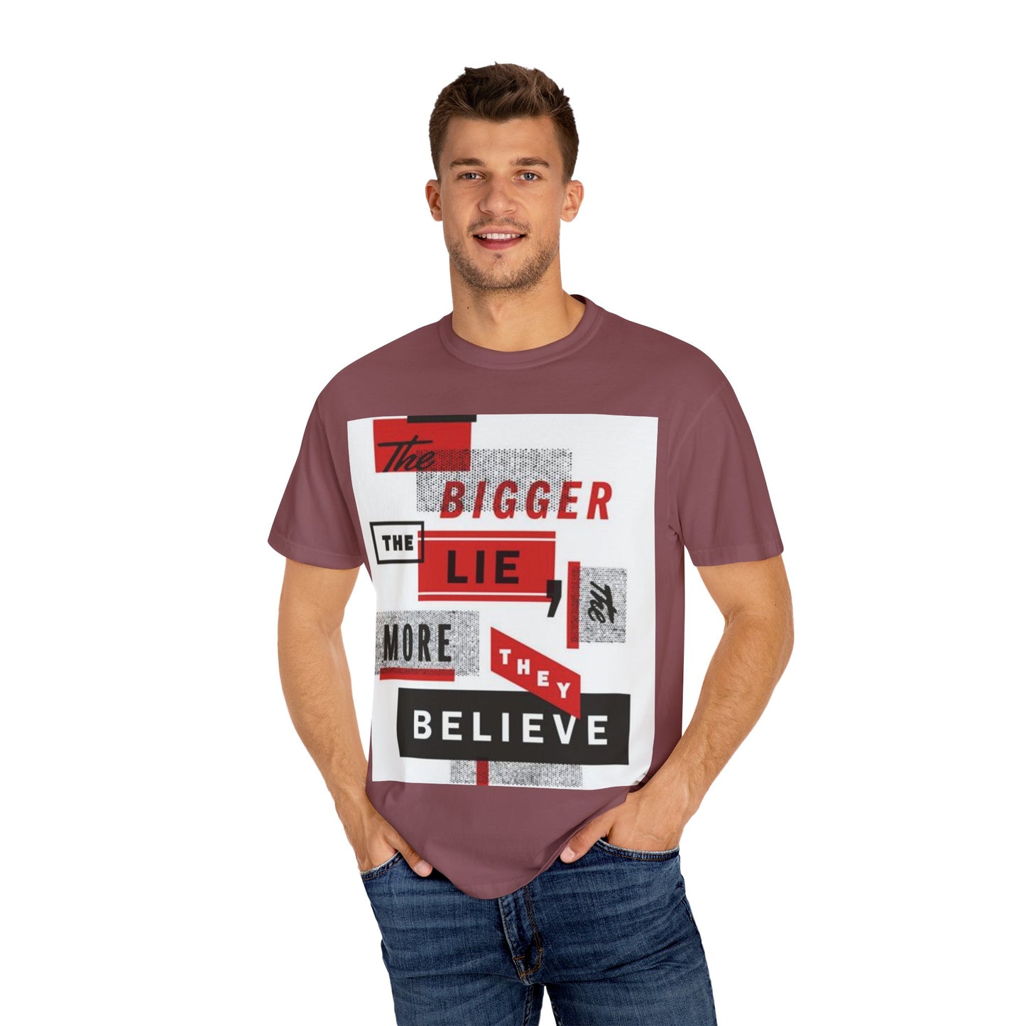 Bigger Lie Graphic Tee, Unisex T-shirt for Bold Statements, Casual Outfits, Gift for Friends, Streetwear Style, Everyday Comfort