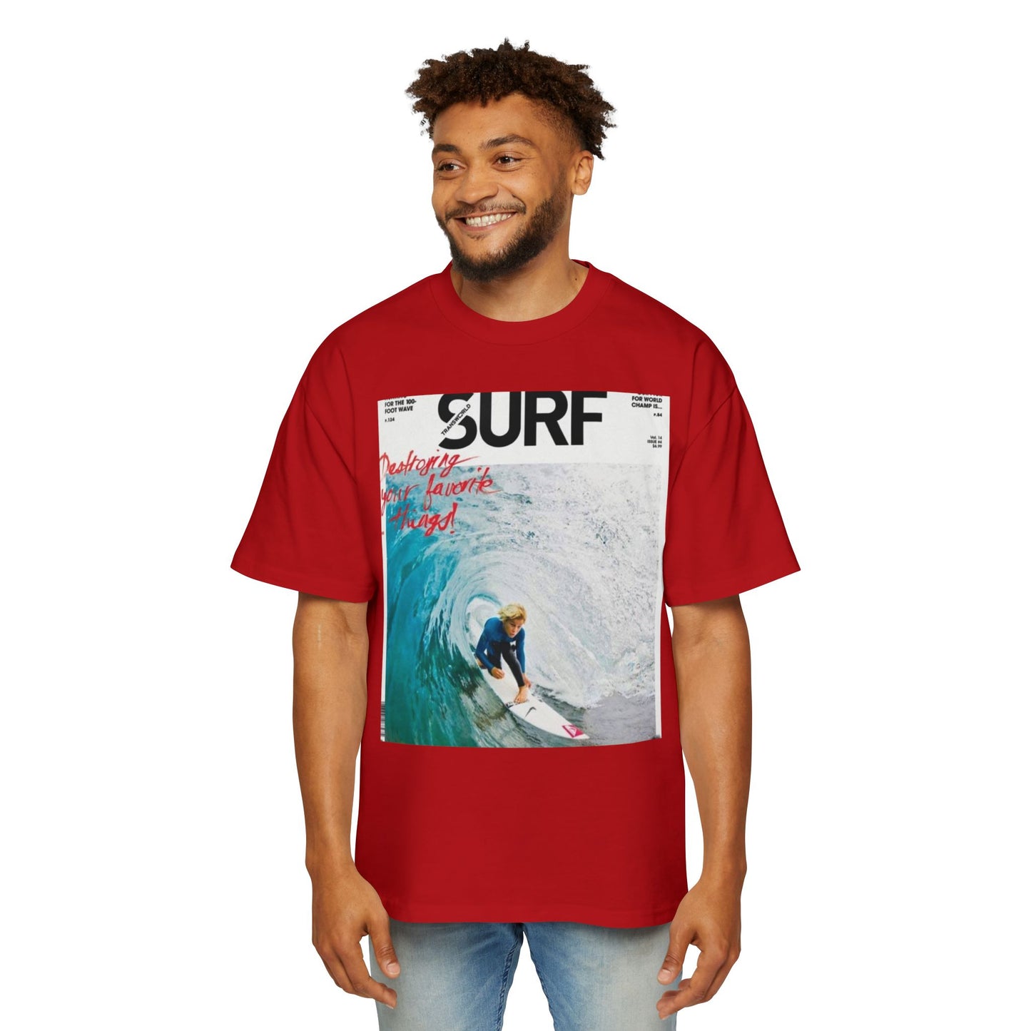 Surf Photo Graphic Tee — "Surf" Wave Rider Men's Oversized T-Shirt