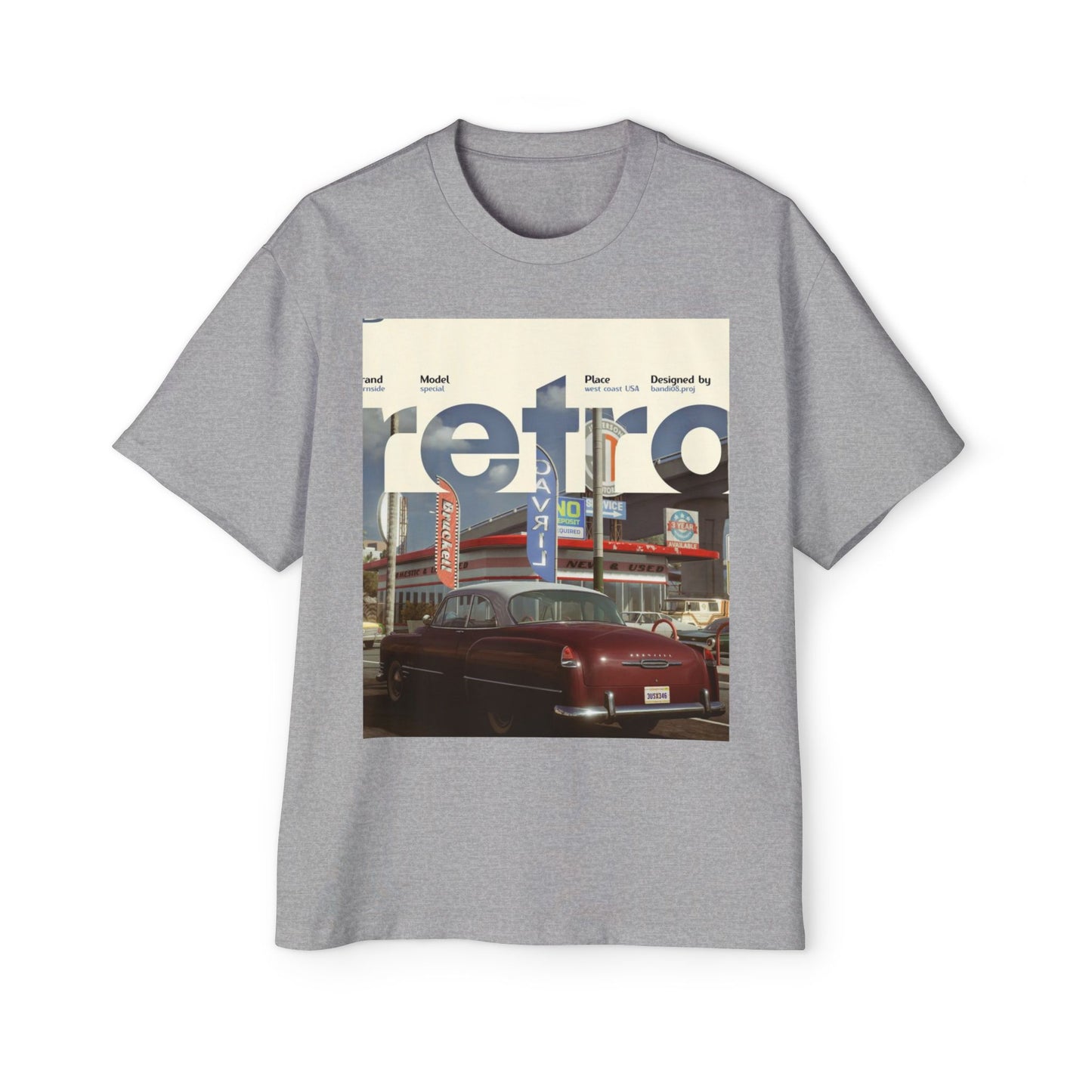 Retro Garage Tee — Vintage Car Photo Oversized T-Shirt