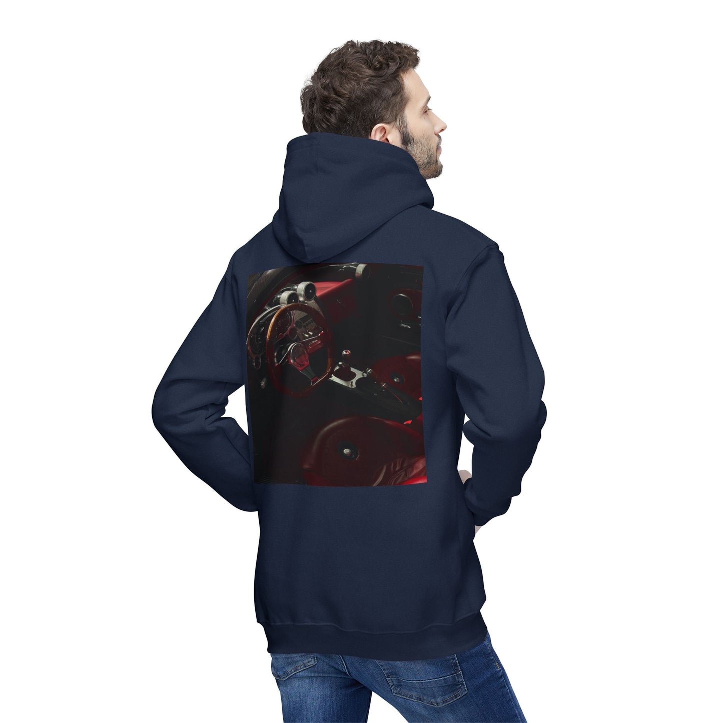 Unisex Hooded Sweatshirt with Retro Car Interior Design | Cozy Style for Auto Enthusiasts