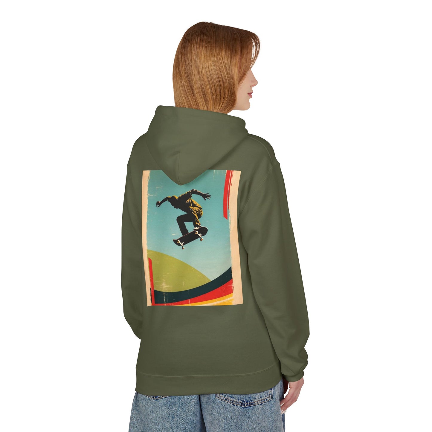 Retro Skateboarder Fleece Hoodie - Unisex Softstyle Pullover
