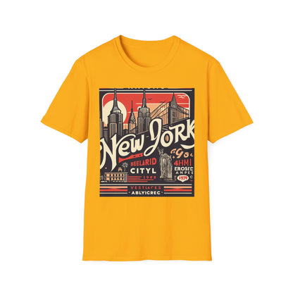 NYC Vintage T-Shirt, Unisex Softstyle Tee, New York City Shirt, Travel Souvenir Gift, Casual Wear for Tourists