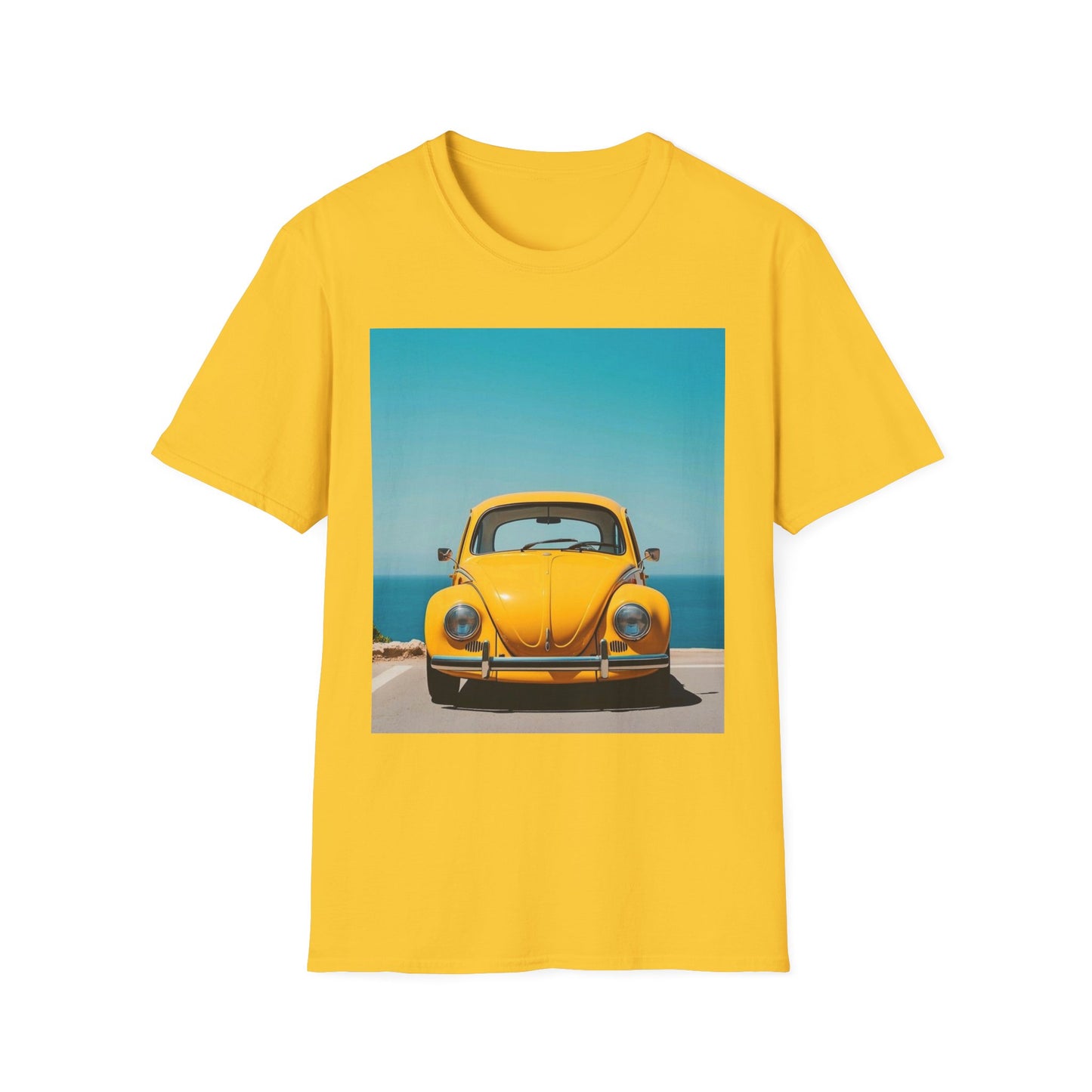 Vintage Yellow Car Unisex Softstyle T-Shirt | Retro Auto Tee for Car Enthusiasts