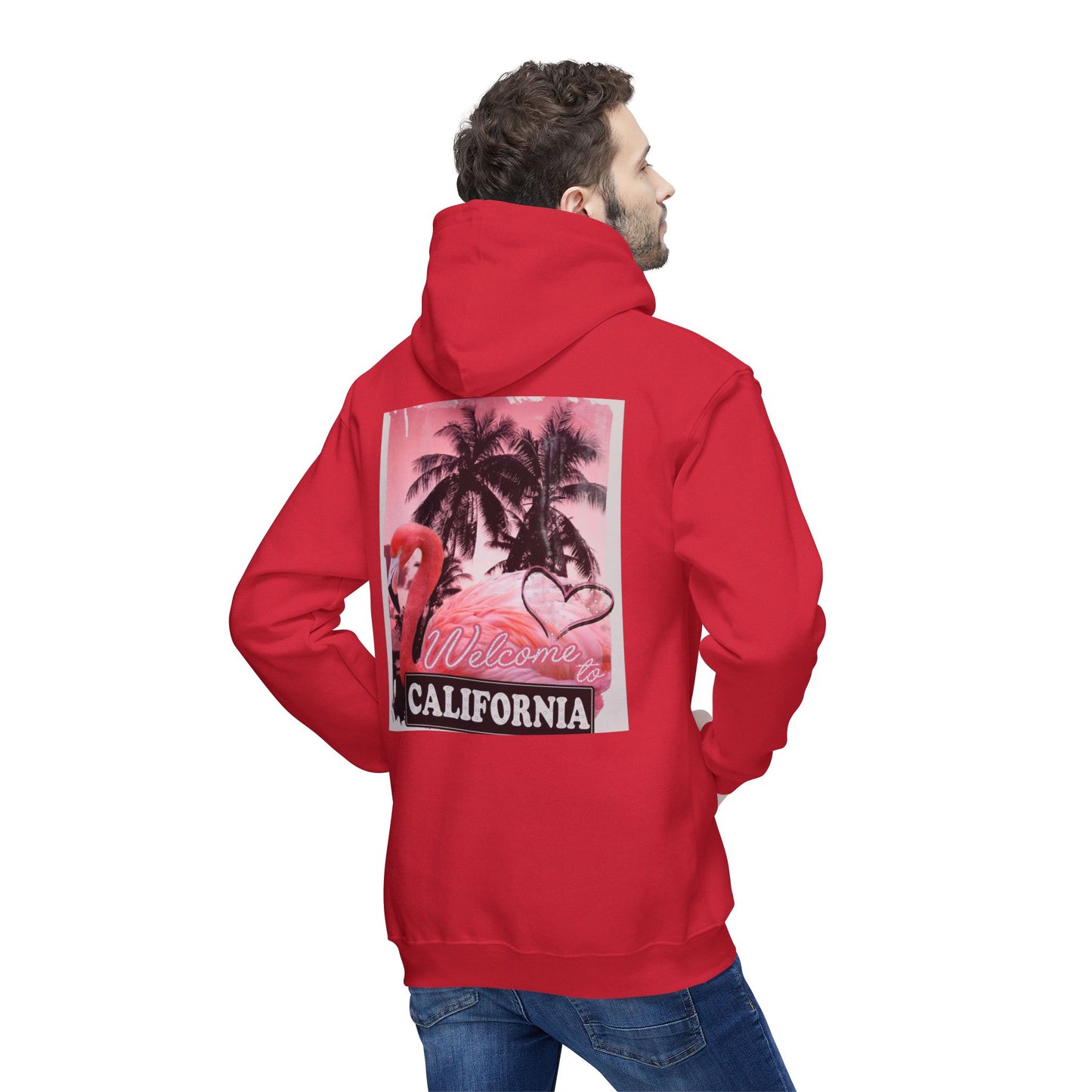 California Vibes Unisex Hooded Sweatshirt - Tropical Flamingo Design