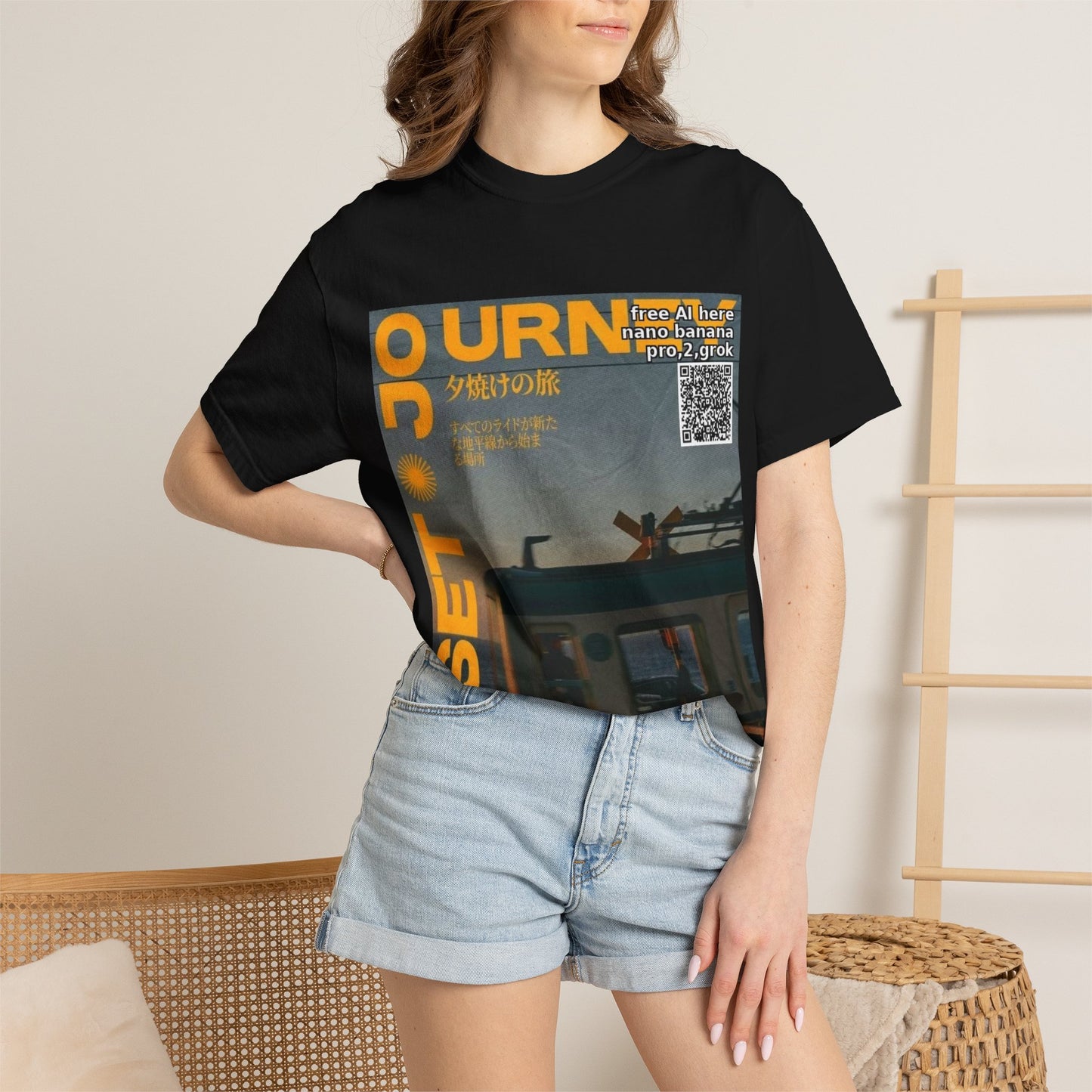Sunset Train Graphic T-Shirt — Japanese Retro Transit Poster Tee