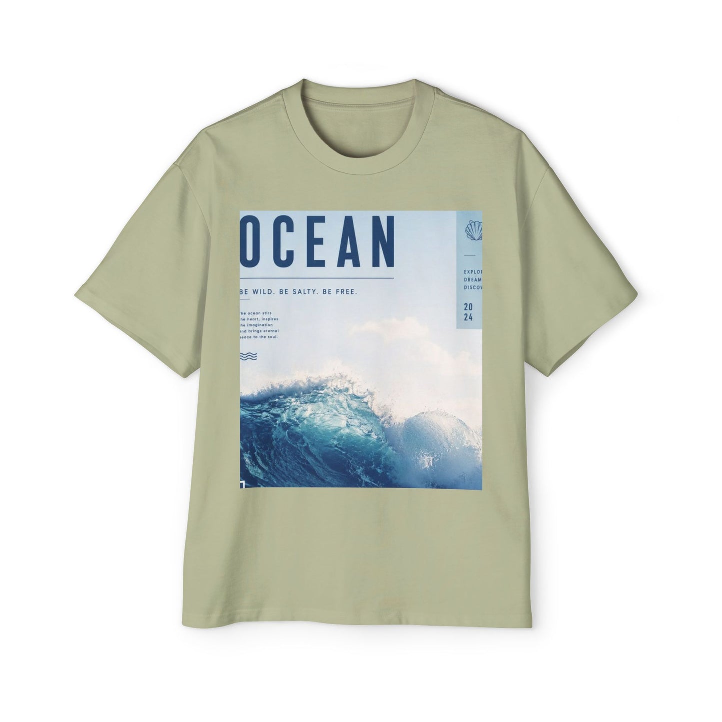 Ocean Wave Graphic Tee — "OCEAN" Photo Print Oversized Men's T-Shirt