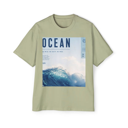 Ocean Wave Graphic Tee — "OCEAN" Photo Print Oversized Men's T-Shirt