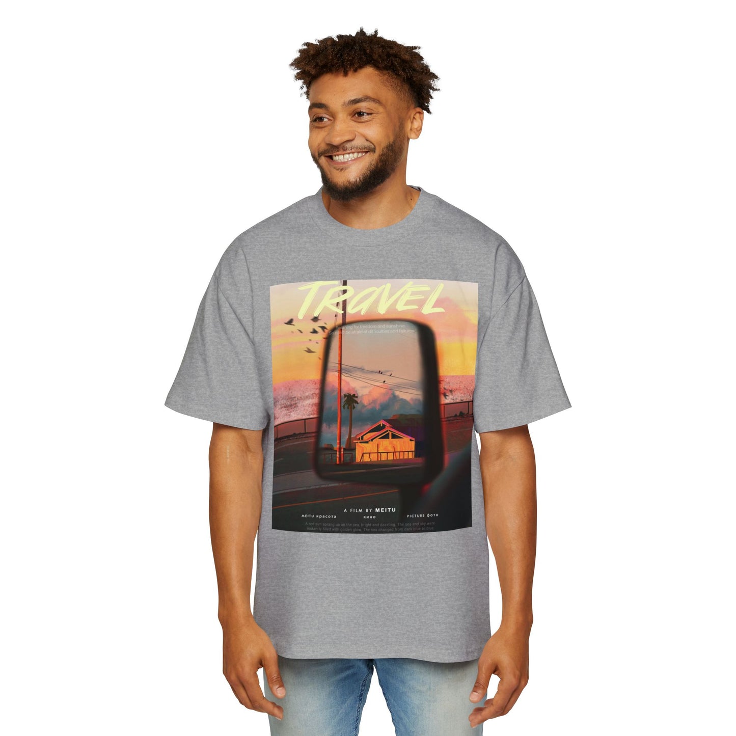 Travel Sunset Tee — Retro Roadside Mirror Graphic T-Shirt