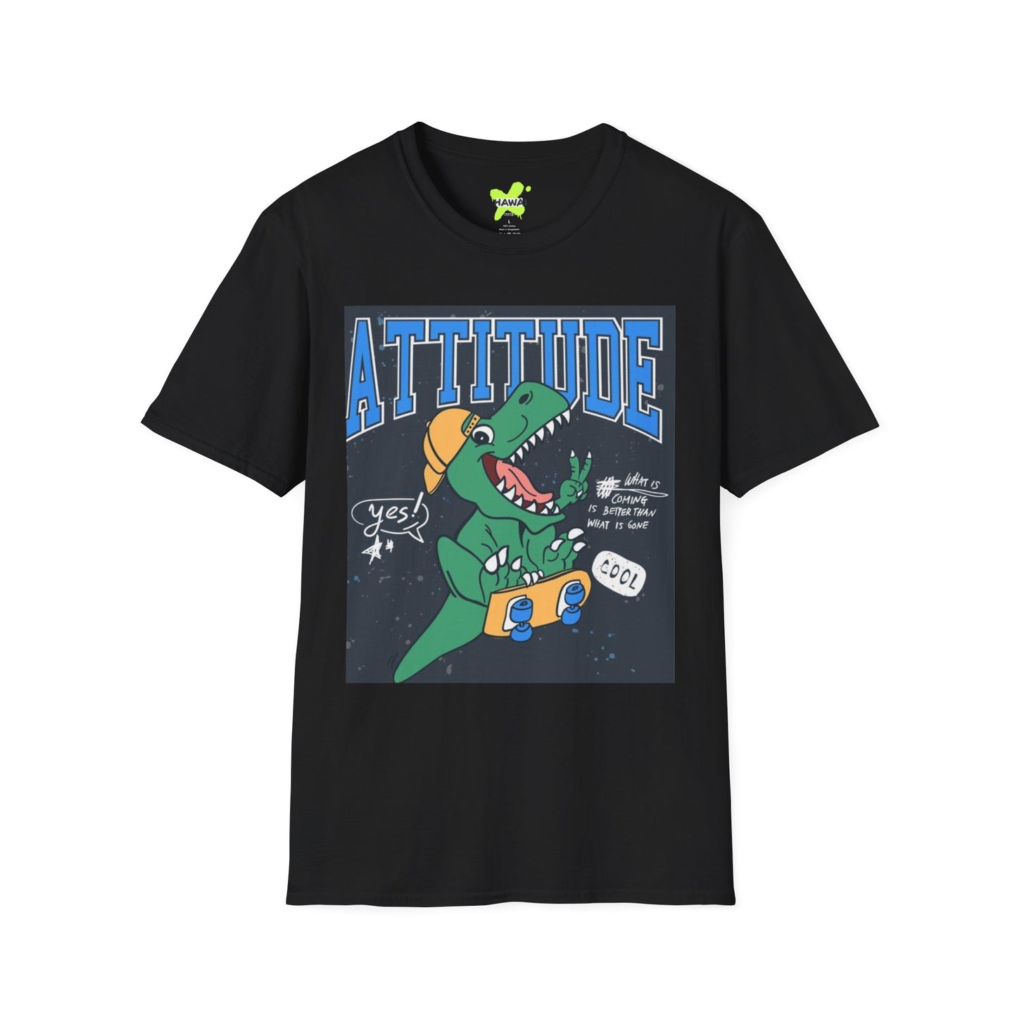 Dino Attitude T-Shirt, Fun Graphic Tee, Casual Wear, Gift for Kids, Skateboarder Shirt, Cool Dinosaur Apparel