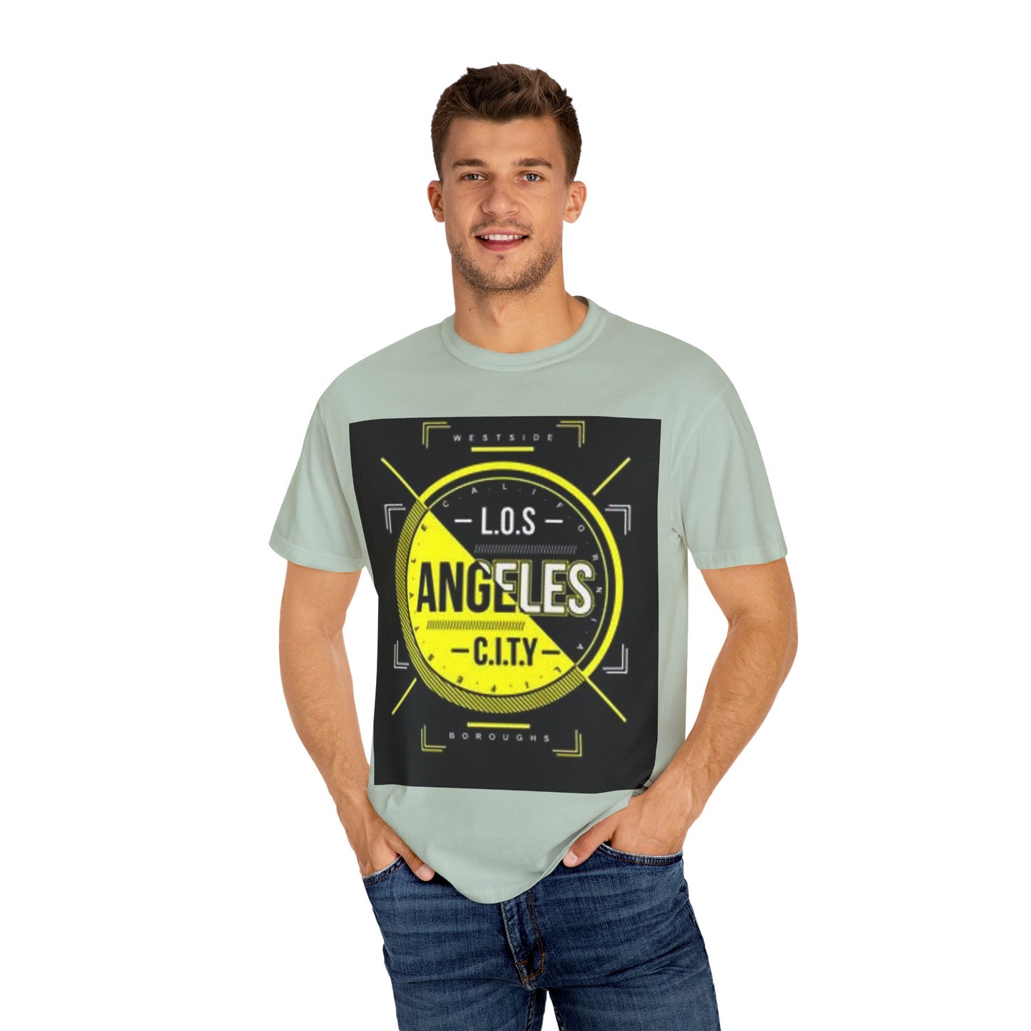 Unisex Garment-Dyed T-Shirt with Automotive Wheel Design