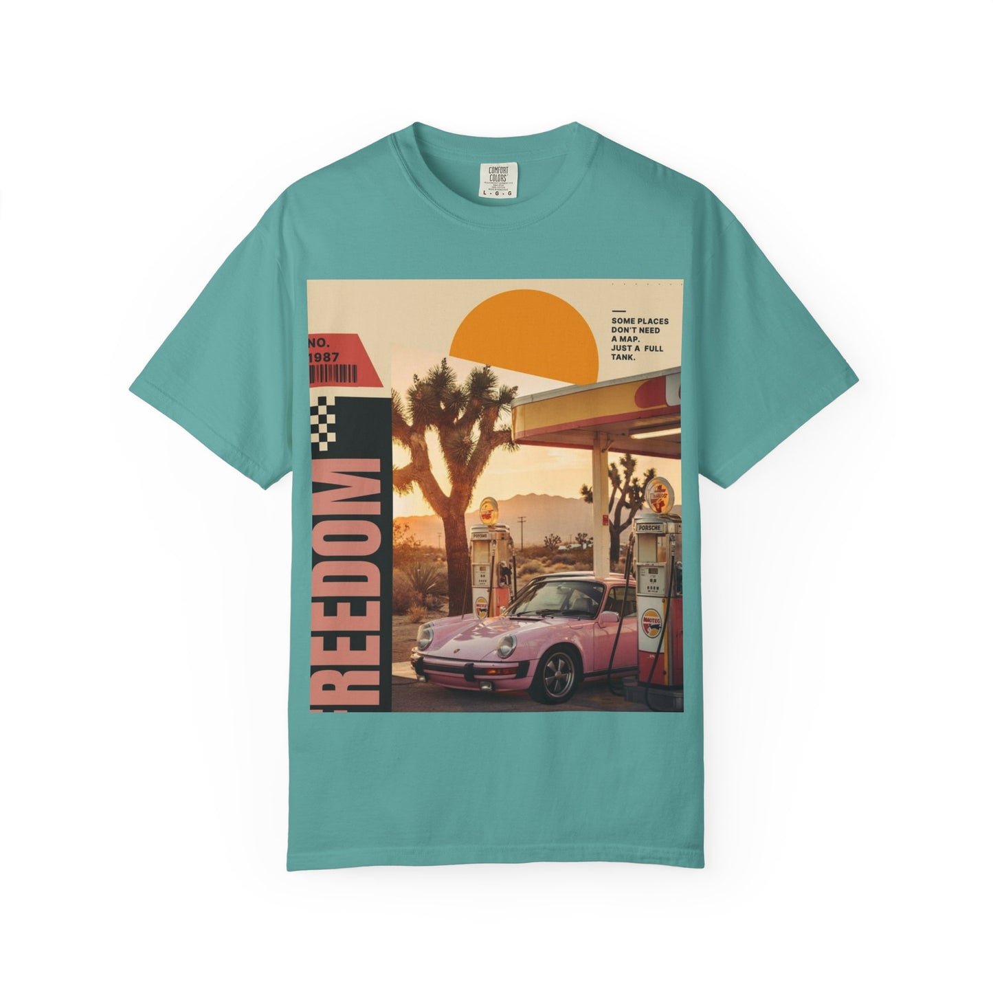 Freedom Road T-Shirt — Retro Desert Sunset Vintage Car Graphic