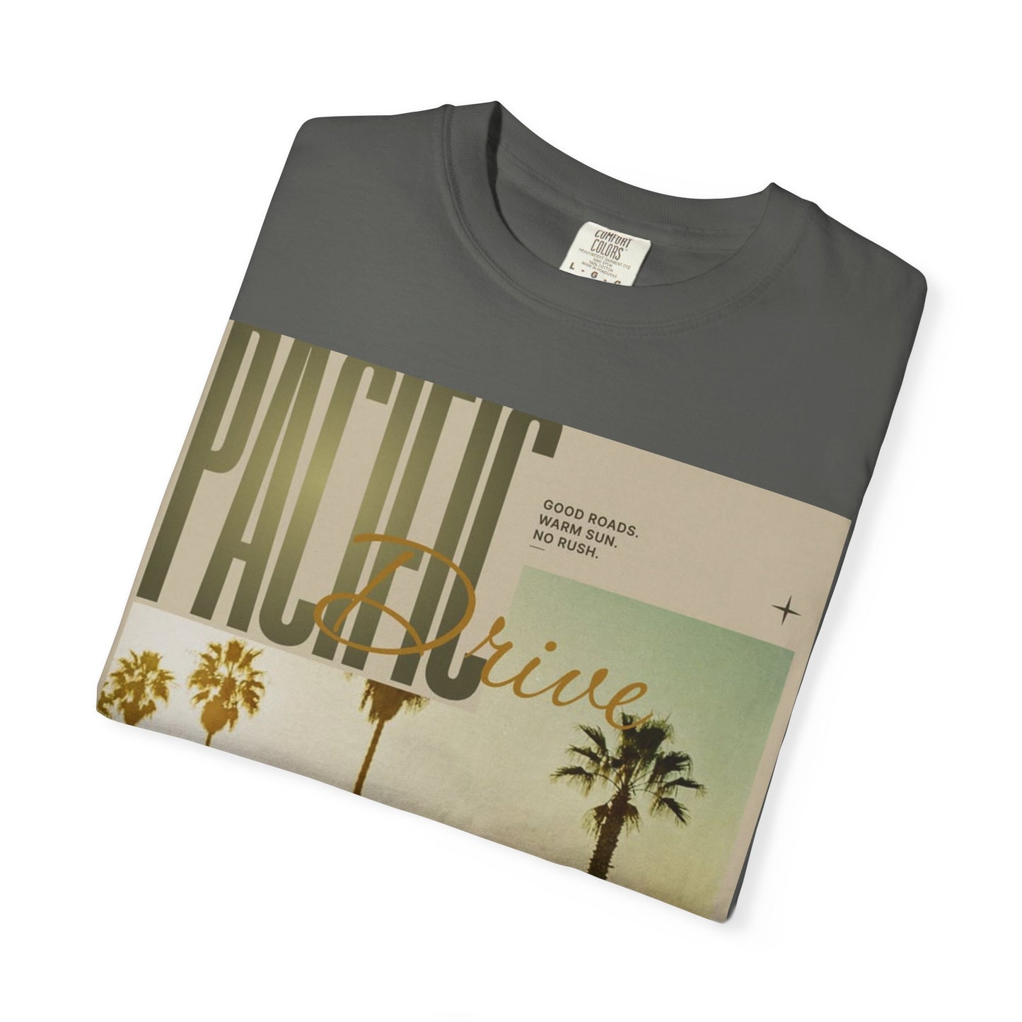 Pacific Drive Vintage Beach T-Shirt – Sunset Palm Coastal Graphic Tee