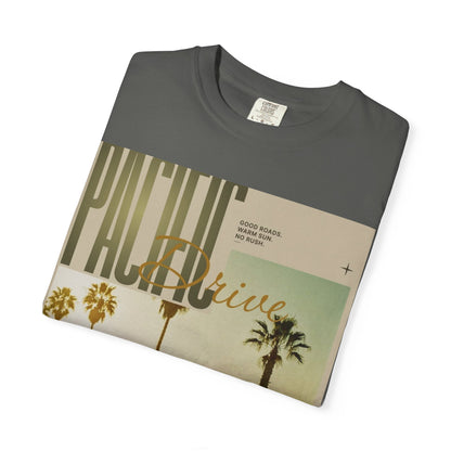 Pacific Drive Vintage Beach T-Shirt – Sunset Palm Coastal Graphic Tee