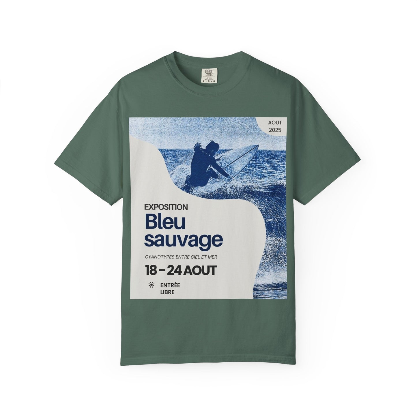 Bleu Sauvage Surf Poster T-Shirt — Vintage French Surfing Graphic Tee