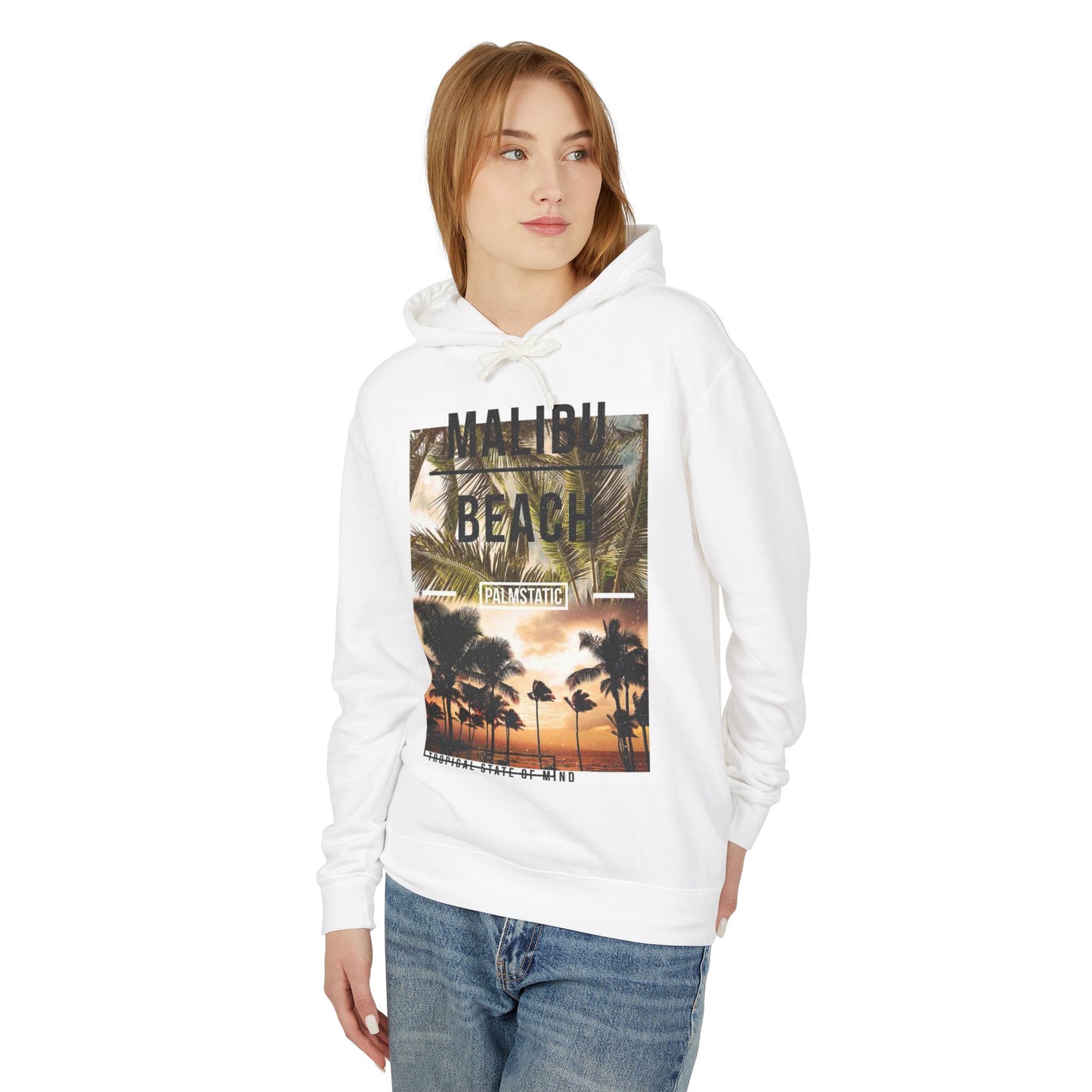 Malibu Beach Graphic Hoodie – Unisex Lightweight Sweatshirt for Tropical Vibes