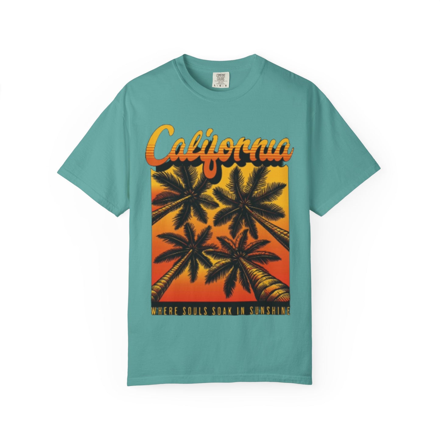 California Sunset T-Shirt - Garment-Dyed Unisex Tee with Palm Tree Design