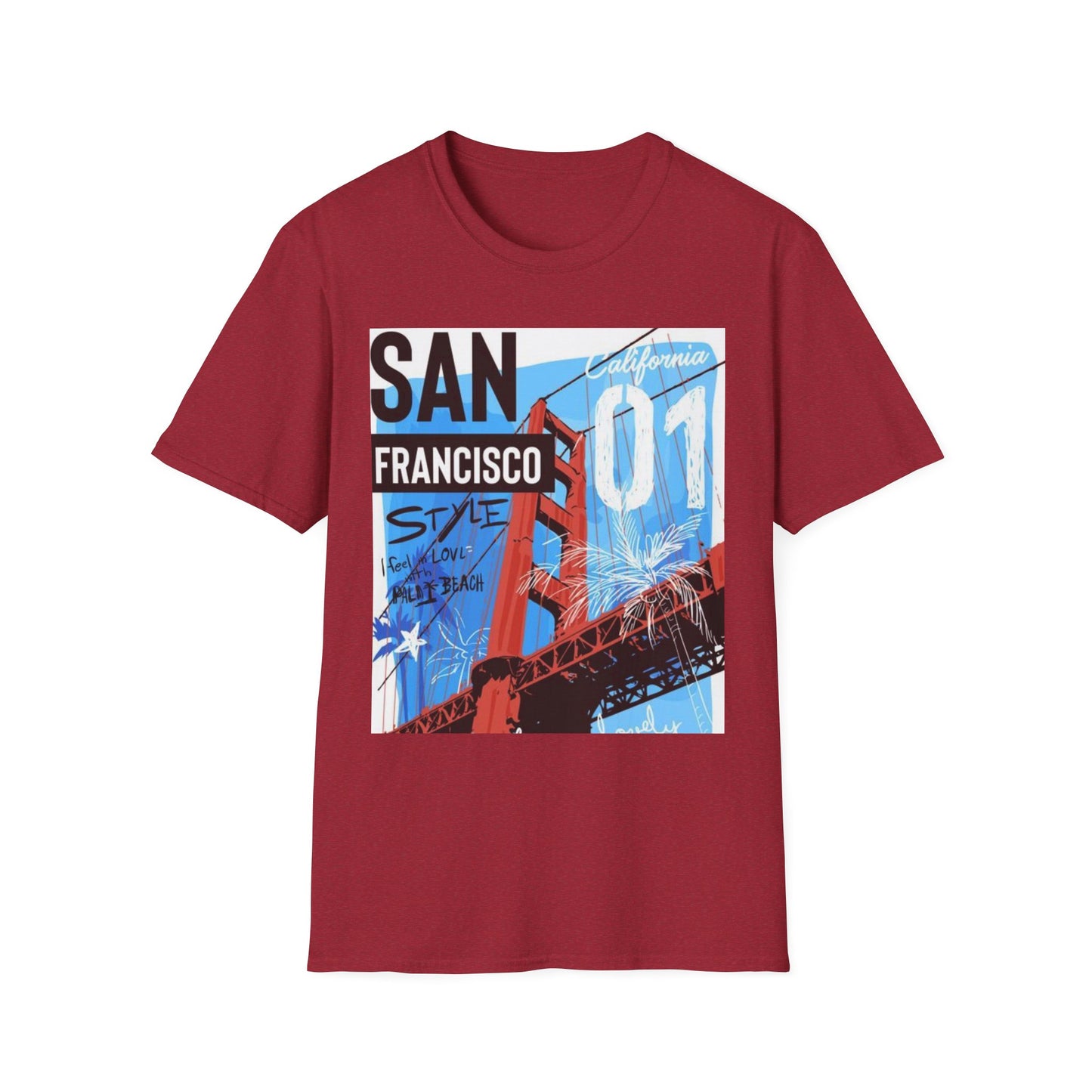 San Francisco Graphic Unisex Softstyle T-Shirt - California Vibe, Perfect for Beach Lovers