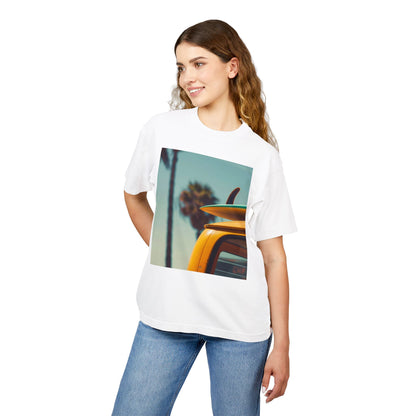 Surf Van Beach Photo Tee — Vintage Palm & Surfboard Graphic T-Shirt