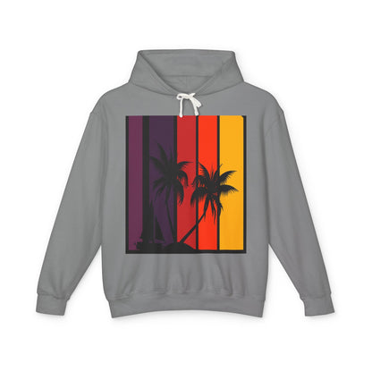 Tropical Sunset Hoodie - Unisex Lightweight Sweatshirt with Palm Tree Design