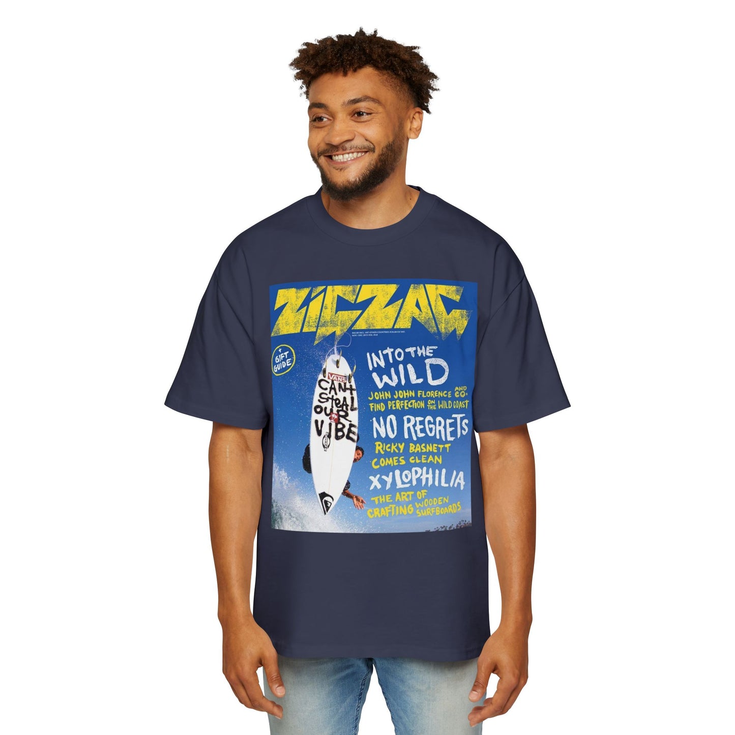 Surf Poster Graphic Tee — "Into the Wild / No Regrets" Oversized Men’s T‑Shirt