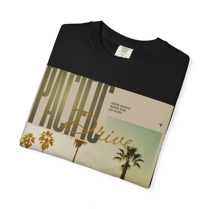 Pacific Drive Vintage Beach T-Shirt – Sunset Palm Coastal Graphic Tee