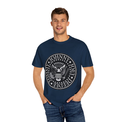 Vintage-Inspired Unisex Garment-Dyed T-Shirt with Rock Band Logo