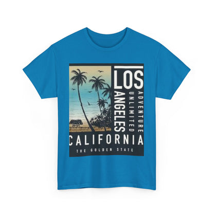 California Adventure Unisex Heavy Cotton Tee, Summer Style Shirt, Beach Vacation Top, Los Angeles Gift, Travel Apparel