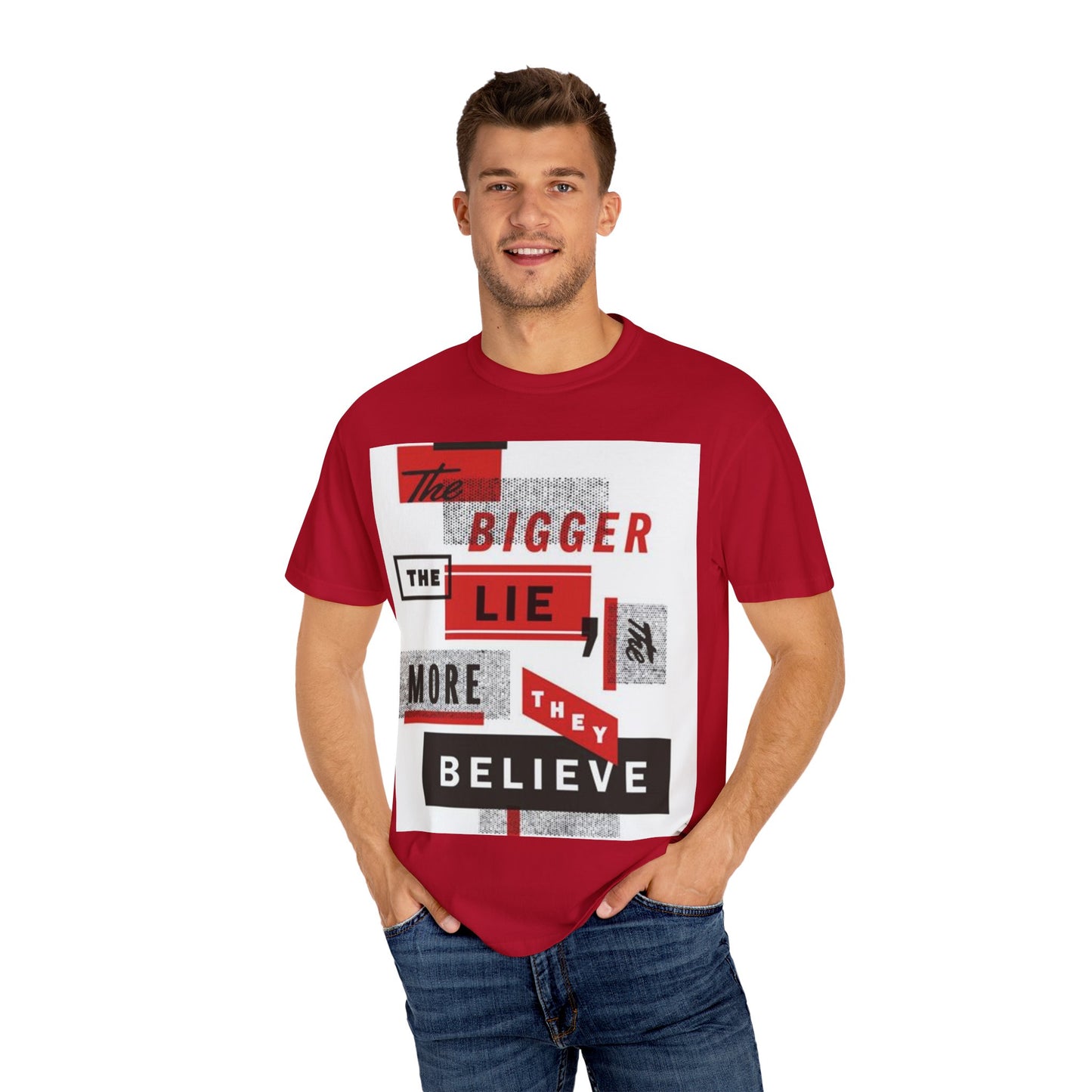 Bigger Lie Graphic Tee, Unisex T-shirt for Bold Statements, Casual Outfits, Gift for Friends, Streetwear Style, Everyday Comfort