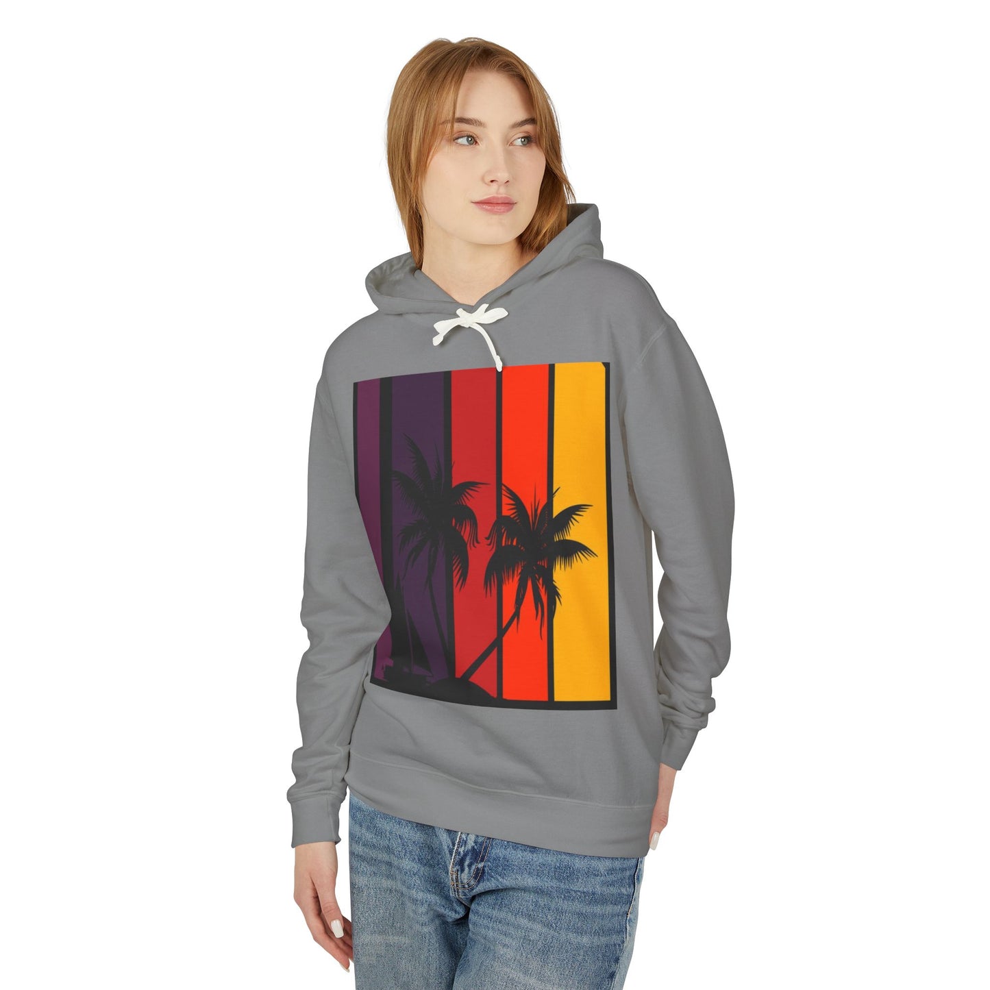 Tropical Sunset Hoodie - Unisex Lightweight Sweatshirt with Palm Tree Design