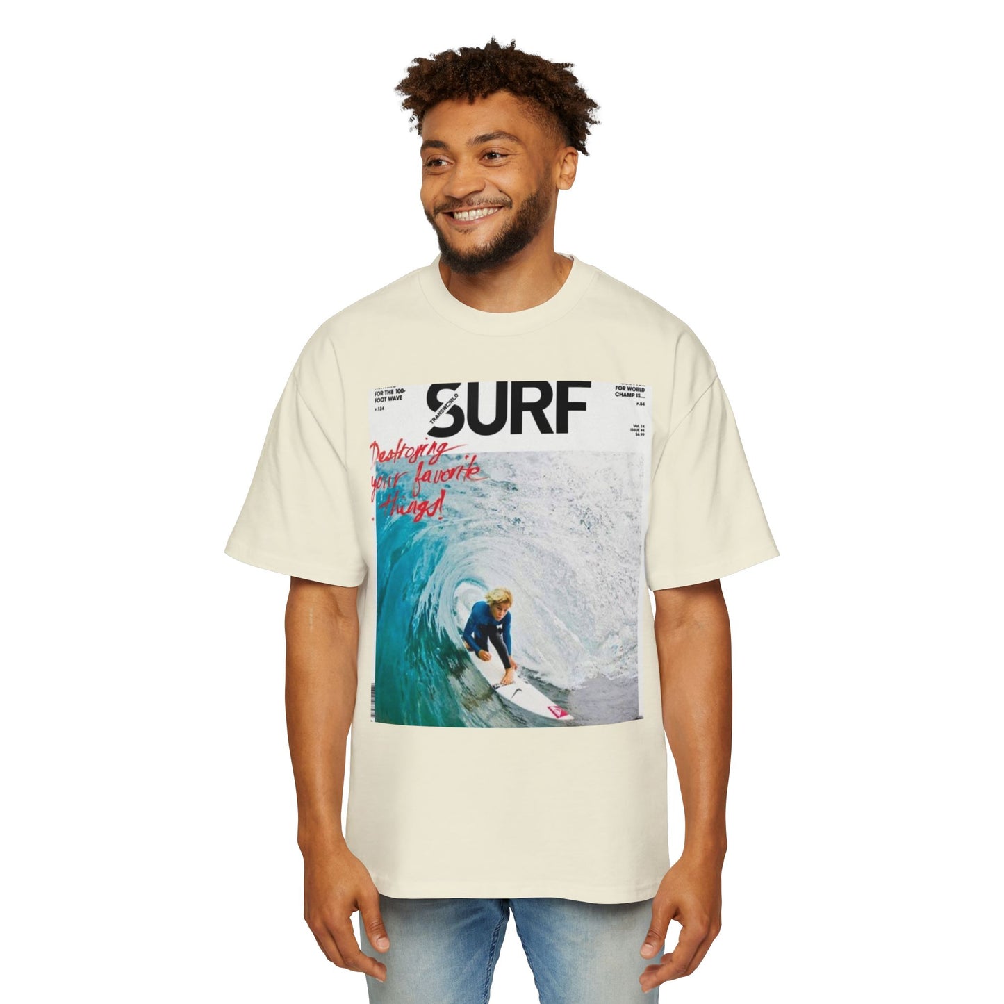 Surf Photo Graphic Tee — "Surf" Wave Rider Men's Oversized T-Shirt