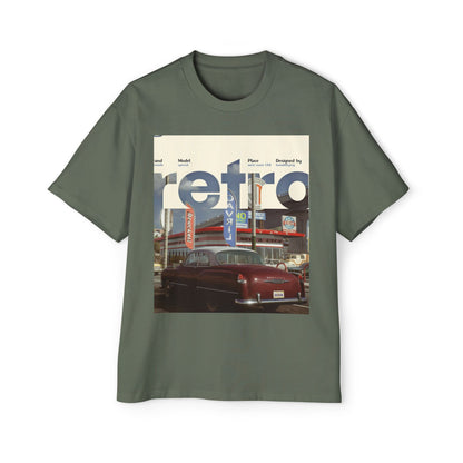 Retro Garage Tee — Vintage Car Photo Oversized T-Shirt