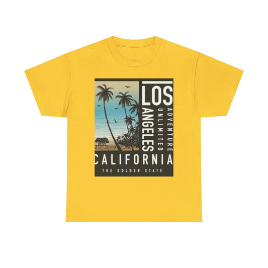 California Adventure Unisex Heavy Cotton Tee, Summer Style Shirt, Beach Vacation Top, Los Angeles Gift, Travel Apparel