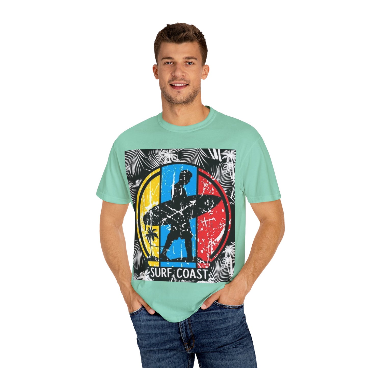 Surf Coast Unisex Garment-Dyed T-shirt - Retro Beach Vibes, Summer Essential, Surfing Gift, Casual Wear, Vacation Style